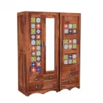 Boho Wardrobe With Mirror – Stunning 3 Door Multi Utility Solid Wood Storage Cabinet for Bedroom
