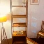 Staircase bookshelf with Rattan mesh door