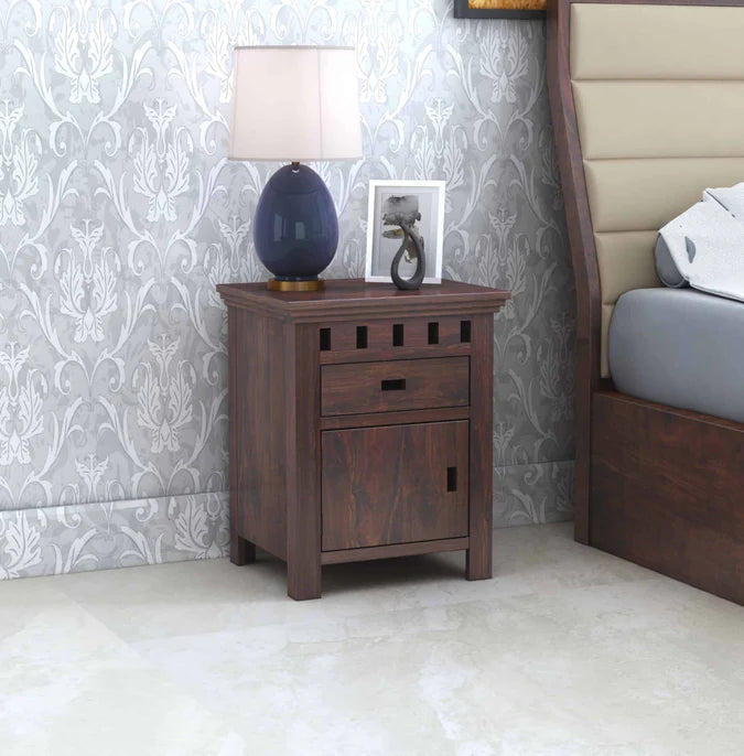 Armania Bedside Table With Storage in Solid Sheesham Wood
