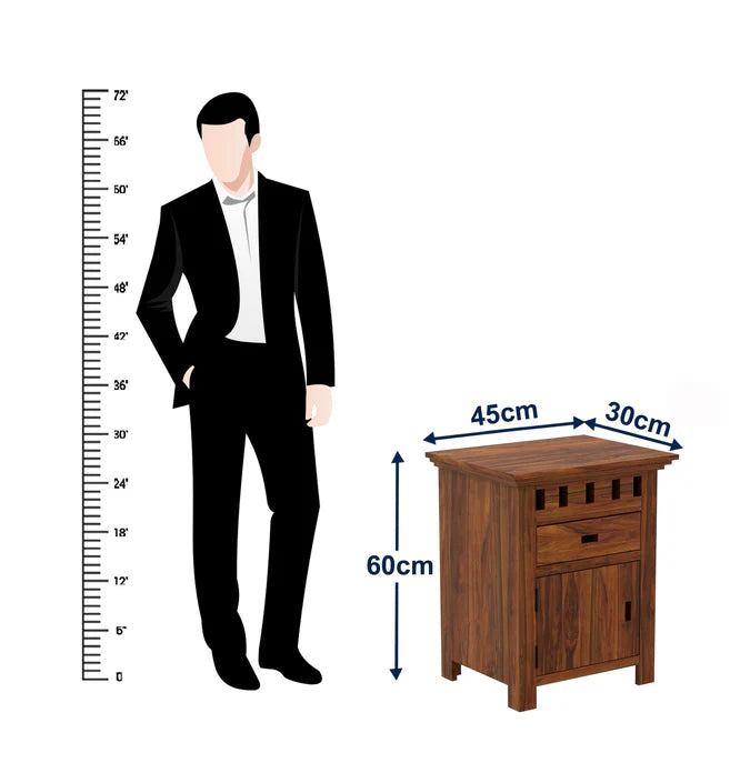 Armania Bedside Table With Storage in Solid Sheesham Wood