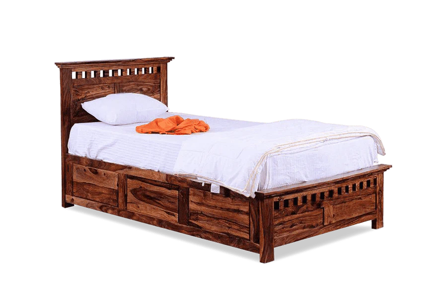 Solid Wood Kuber Single Bed With Storage