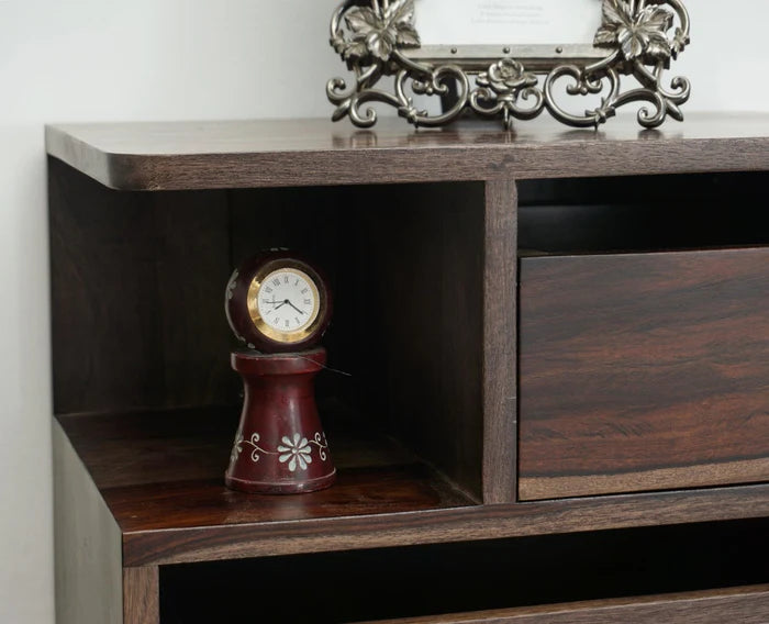 Rajkot Solid Wood Two Drawer Bedside Table with open Shelve