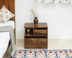 Rajkot Solid Wood Two Drawer Bedside Table with open Shelve