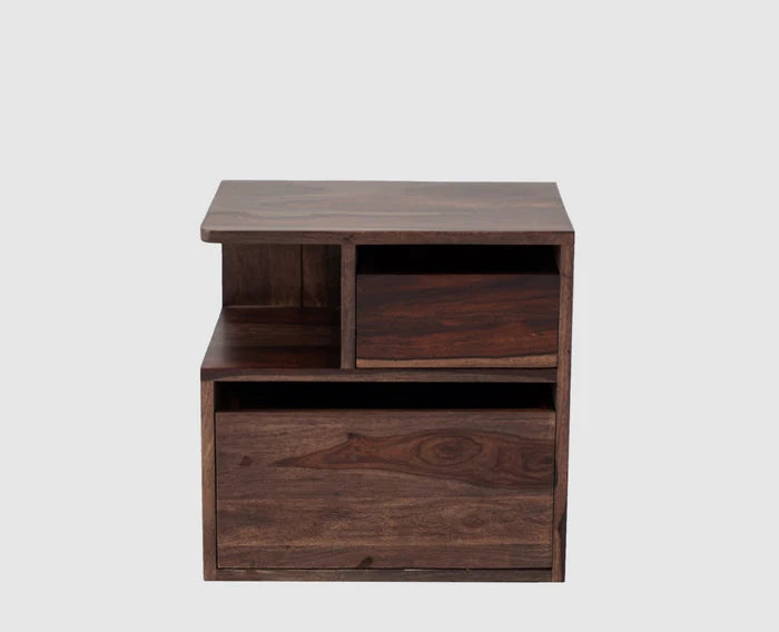 Rajkot Solid Wood Two Drawer Bedside Table with open Shelve