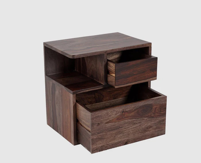 Rajkot Solid Wood Two Drawer Bedside Table with open Shelve
