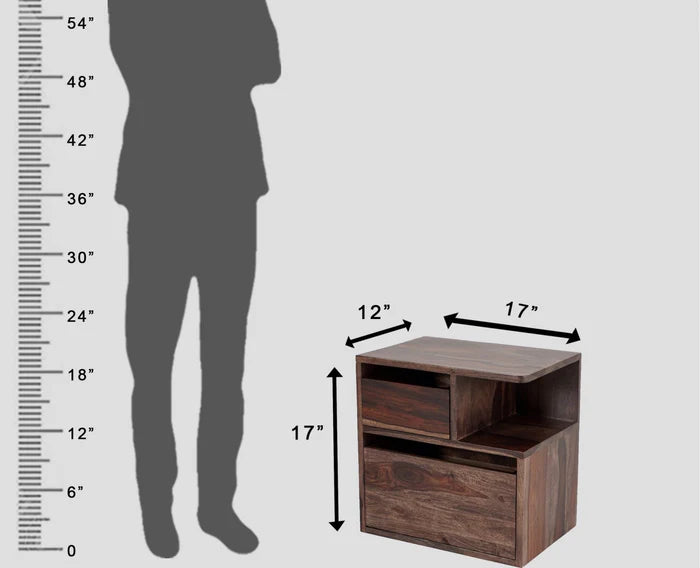 Rajkot Solid Wood Two Drawer Bedside Table with open Shelve