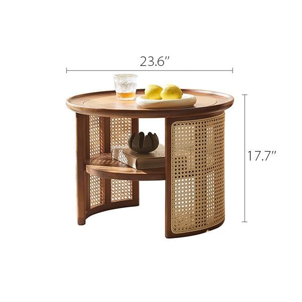 Netra home Rattan Coffee Table with Side Table - Cane Center Table with Shelf for Storage-Bohemian Solid Mango Wood Set of Center and Side Table Office