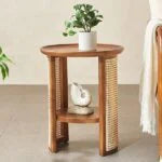 Netra home Rattan Coffee Table with Side Table - Cane Center Table with Shelf for Storage-Bohemian Solid Mango Wood Set of Center and Side Table Office