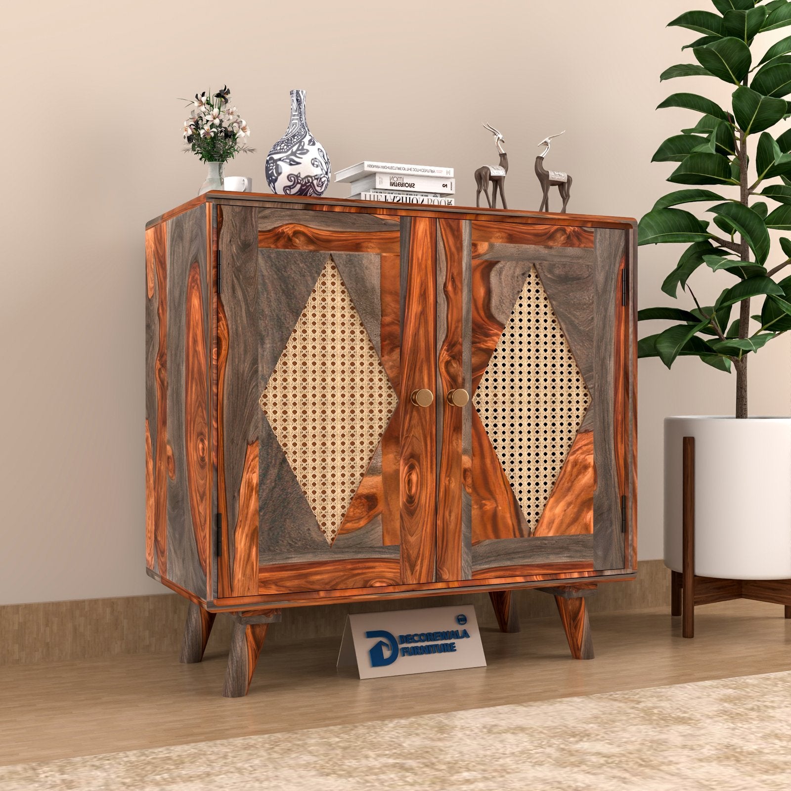 Drawlin Solid Wood  Rattan Cane  Chest of drawers