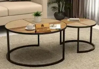 Lecut Mango Wood Set of 2 Nested Coffee Table with Cane Top