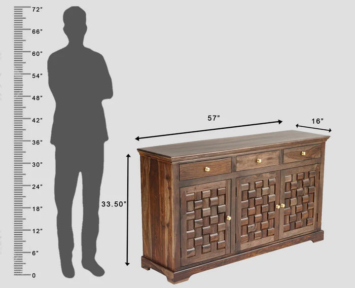 Pune Sheesham Wood Sideboard with Three Drawers & Doors