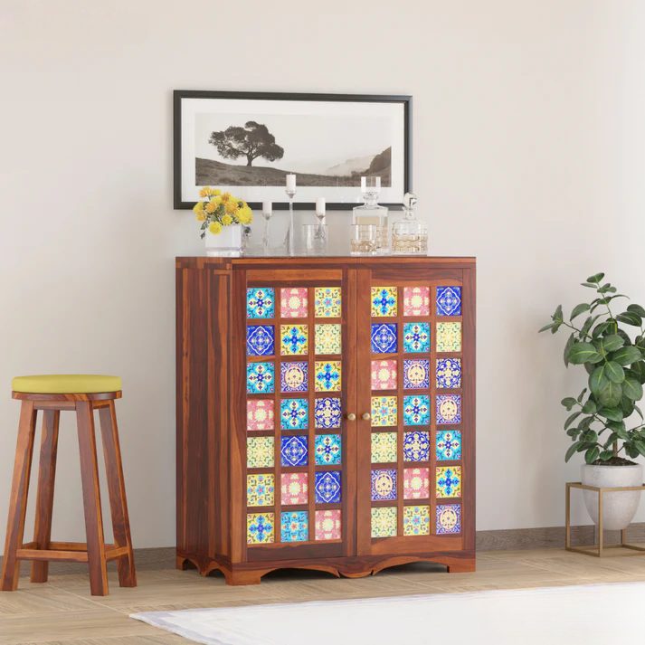 MealAura Bar Cabinet Solid Wood Modern Style