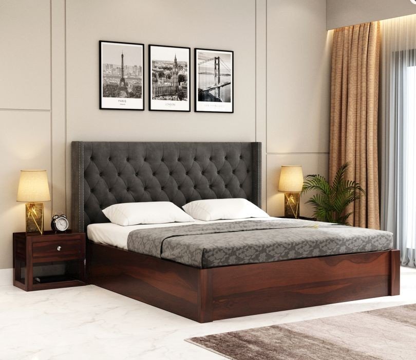 Bed Solid Wood Upholstered Bed With Hydraulic Storage