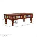 Boho Sheesham Wood Coffee Table with Ceramic Tiles