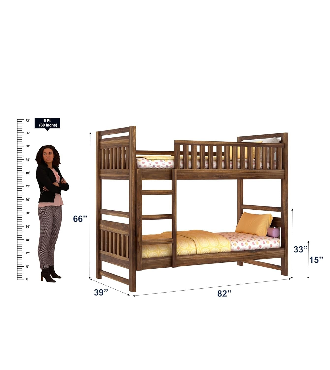Timblyn Solid Sheesham Wood Bunk Bed (Without Storage)