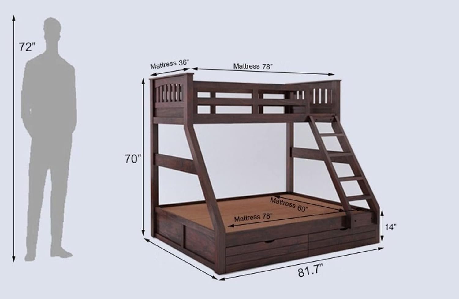Stackel Solid Sheesham Wood Bunk Bed