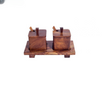Brown Set of 2 Handcarved Wooden Jars
