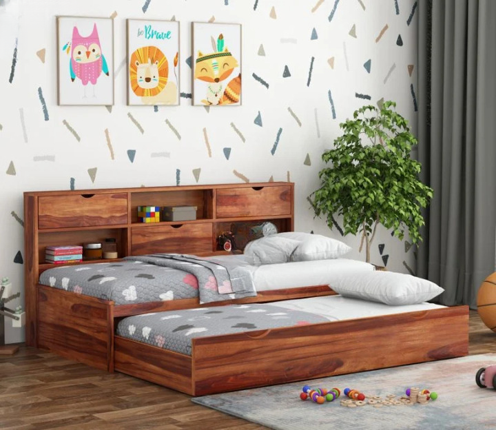 Noko Elegant Solid Wood Trundle Bed for Kids