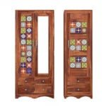 Boho Wardrobe With Mirror – Stunning 3 Door Multi Utility Solid Wood Storage Cabinet for Bedroom