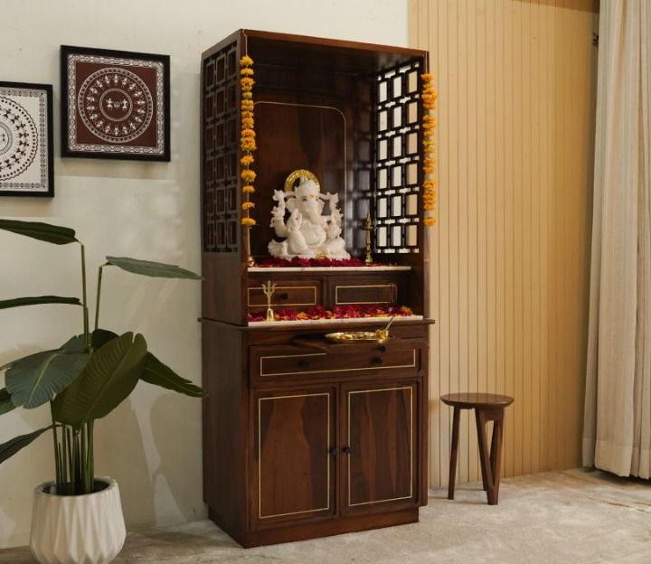 Sheesham Pooja Mandir with Drawer