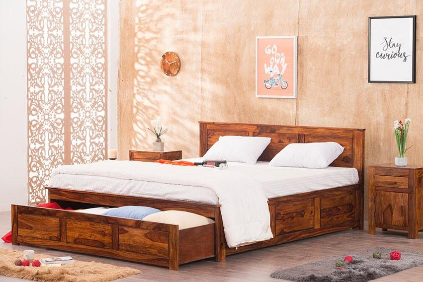 Solid Wood Essential Bed with Front Open Dual Storage