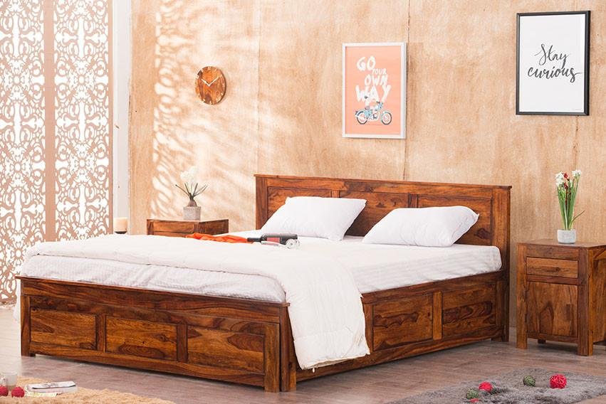 Solid Wood Essential Bed with Front Open Dual Storage