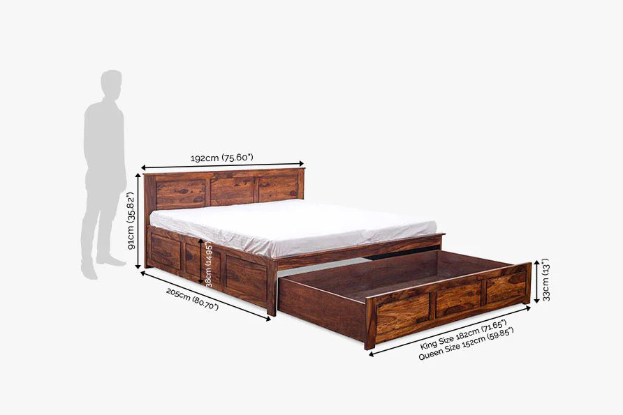 Solid Wood Essential Bed with Front Open Dual Storage