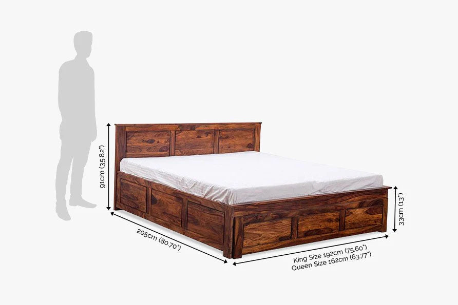 Solid Wood Essential Bed with Front Open Dual Storage