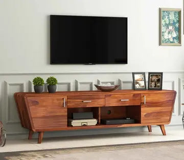 Melvina Sheesham Wood Tv Unit with Cupboards Drawers and Shelve Storage
