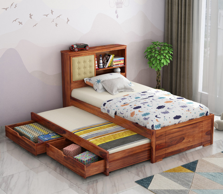 Tivo Stylish Solid Wood Kids Trundle Bed with Storage