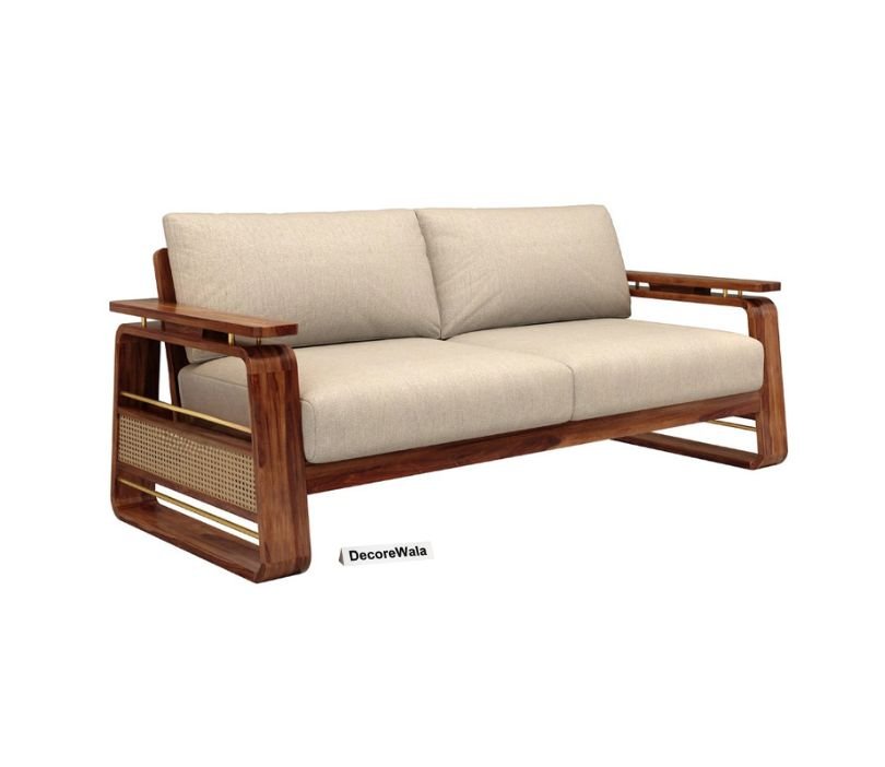 Gleamira 3 Seater Sheesham Wood Sofa With Cane and Brass Detailing