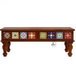 Boho Sheesham Wood Coffee Table with Ceramic Tiles