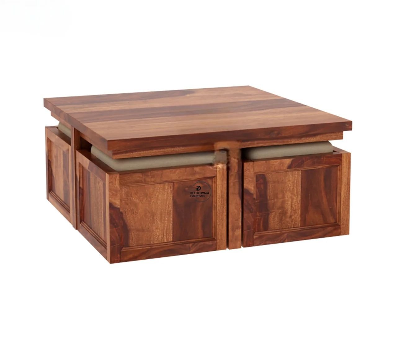 Naoshi Sheesham Wood Coffee Table with 4 Seating Stools