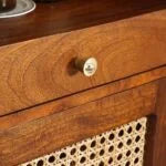 Boston Solid Wood Rattan Cane Bar Cabinet with Glass Holder Storage