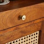 Boston Solid Wood Rattan Cane Bar Cabinet with Glass Holder Storage