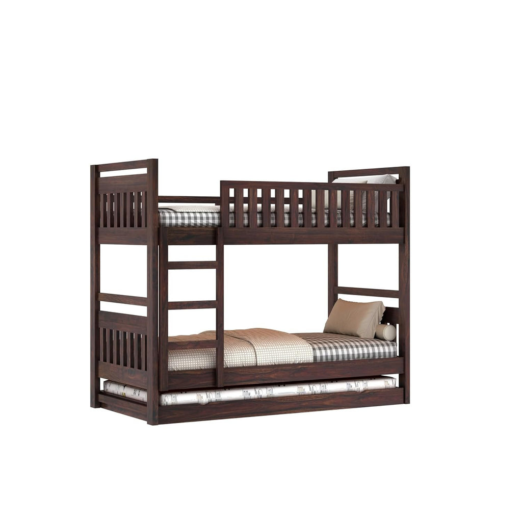 Naptura Solid Sheesham Wood Bunkbed Netrual Finsh With Trundle