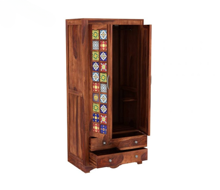Bambooora Wardrobe With Mirror – Stunning 2 Door Multi Utility Solid Wood Storage Cabinet for Bedroom