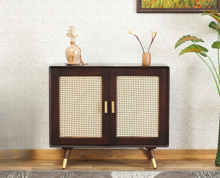 Boston Solid Wood Rattan Cane Two Door Sideboard Cabinet