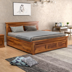 Bed Wood King Size Cot Double Bed with Box Storage