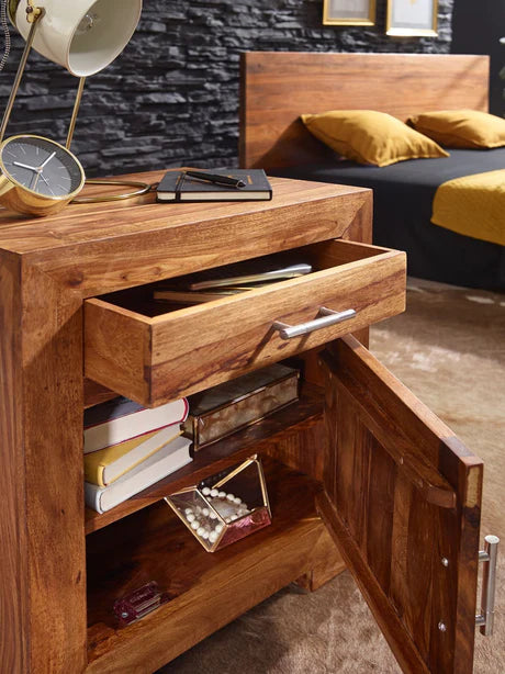 Solid Wood Cube Bedside Table