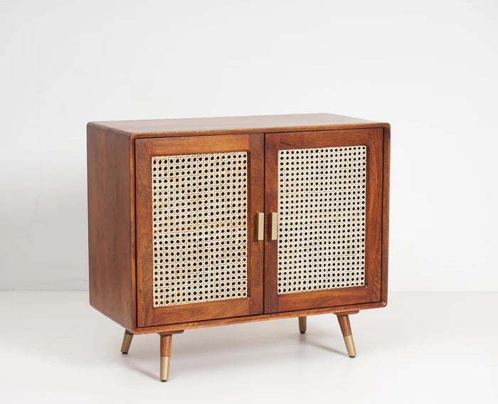 Boston Solid Wood Rattan Cane Two Door Sideboard Cabinet