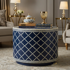 Aromex Round Navy Blue Patterned Accent Table