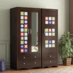 Boho Wardrobe With Mirror – Stunning 3 Door Multi Utility Solid Wood Storage Cabinet for Bedroom