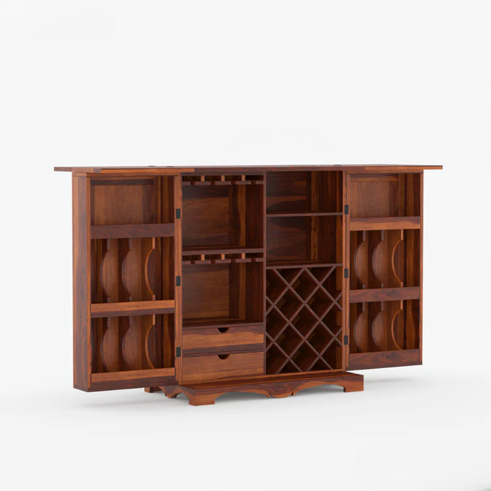 MealAura Bar Cabinet Solid Wood Modern Style