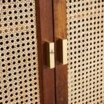 Boston Solid Wood Rattan Cane Bar Cabinet with Glass Holder Storage