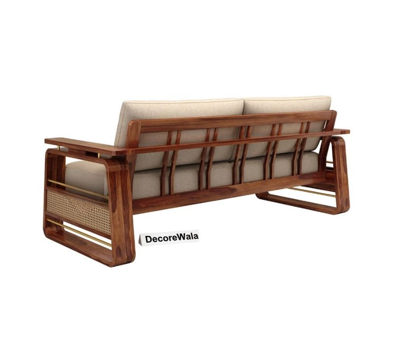 Gleamira 3 Seater Sheesham Wood Sofa With Cane and Brass Detailing