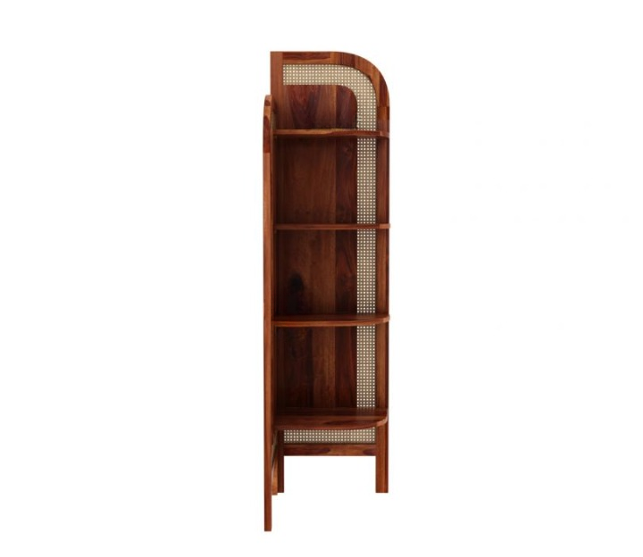 Sheesham Wood and Cane Corner Bookshelf