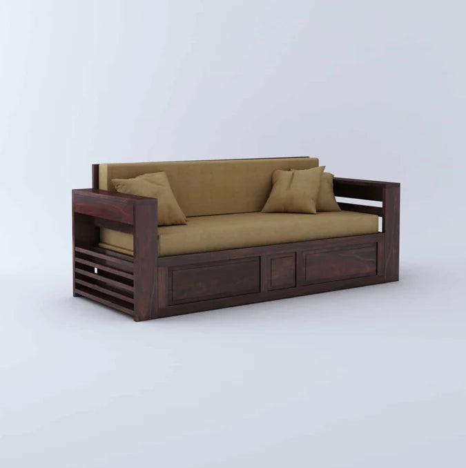 Sofa Cum Bed Walnut with Side Pockets