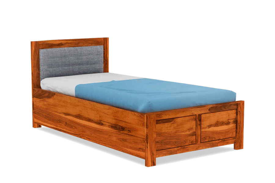 Solid Wood Upholstered Essential Single Bed with Storage
