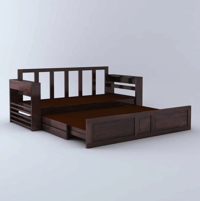 Sofa Cum Bed Walnut with Side Pockets